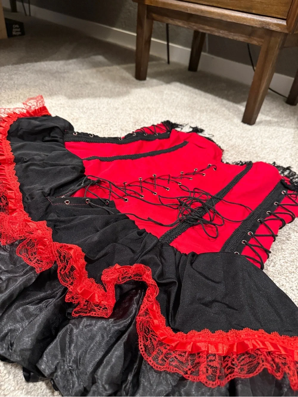 Red & Black Fringe Corset Costume Dress